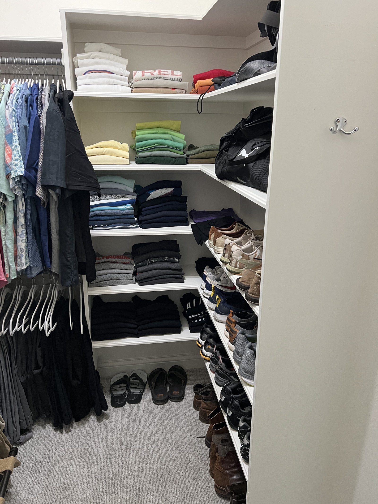 Occasional wear organized in the guest room closet