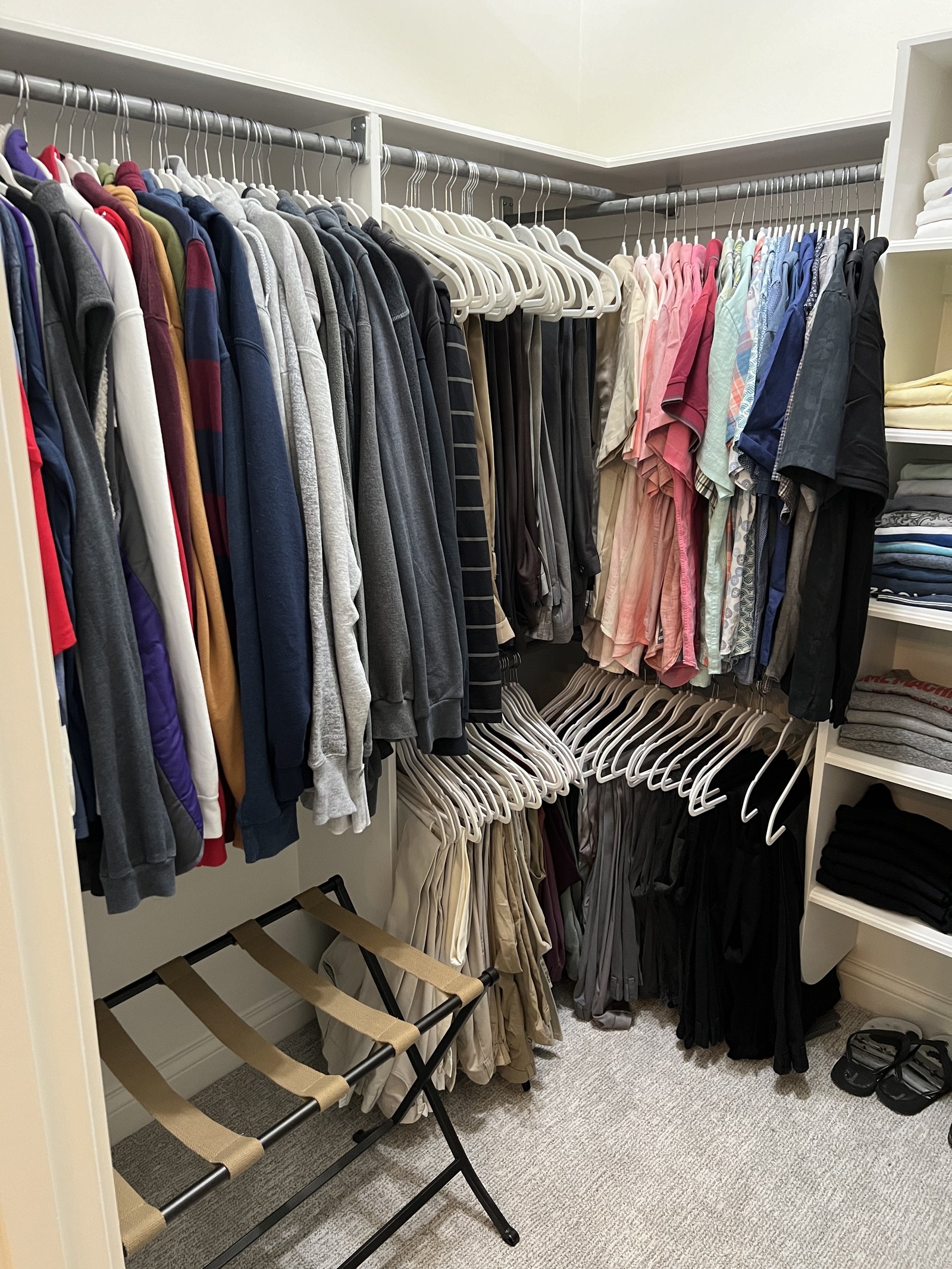 More occasional wear organized in the guest room closet